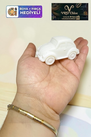 4'lü Klasik Vosvos Porş Araba Boyama Seti - Plastik Eğitici Figür Boya + Fırça Hediyeli