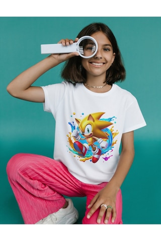 Alpşan Ticaret Tails Sonic Çocuk Tişört Sonic Unisex Yetişkin Tişört Sarı Sonic Tişört Beyaz