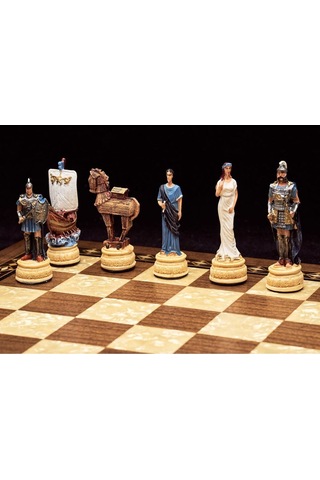 Sparta - Truva Satranç Takımı Şah 8 Cm Hektor, Aşil Ve Truva Atı Nın Destansı Çatışması