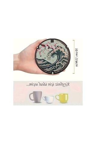 Mdf 6'lı Bardak Altlığı, Japon Sanatı Temalı 10 Cm Tasarım 124-Pembe