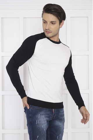 Escetic Erkek Spor Slimfit Beyaz Bisiklet Yaka Triko Örme Kumaş Kazak-428 Beyaz