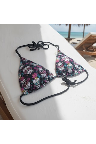 Bonbon Kadın Plaj Giyim Siyah Renk Desenli Bikini Üst Bb2573