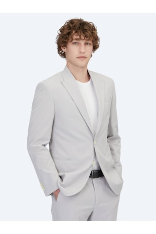 Açık Gri Düz Slim Fit Takım Elbise Açık Gri