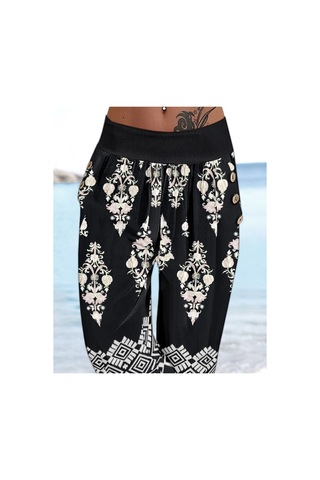 Kadın Beli Lastikli Etnik Desenli Kapri Süprem Pantolon Karışık