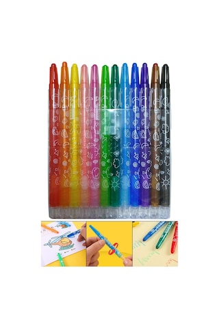 Çevirmeli 12 Li Mum Boya Uzun 1 Paket Mikro 12 Renk Çevirmeli Mum Boya Pastel Silinebilir Mum Boya Tam Boy Çok Renkli