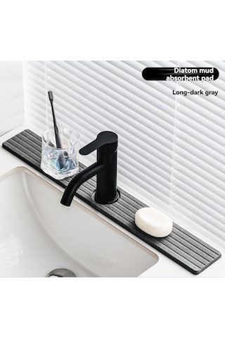 Symbee Diyatom Toprak Lavabo Su Emici Pad - Hızlı Kuruyan Mutfak/banyo Tezgahı Koruyucu - Koyu Gri 40x10cm Koyu Gri