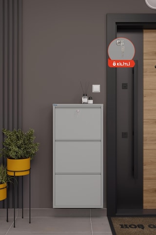 Ceha Kilitli 3'lü Metal Ayakkabılık - Gri K.AYK-3/P7035/KL