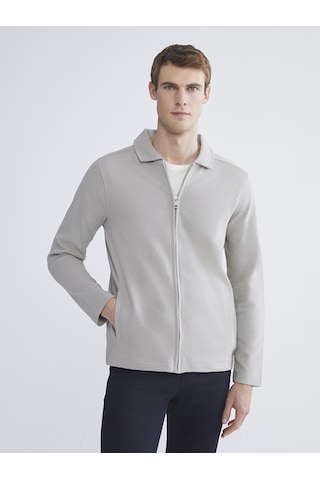 Lcwaıkıkı Classic Gri Standart Kalıp Polo Yaka Erkek Fermuarlı Sweatshirt