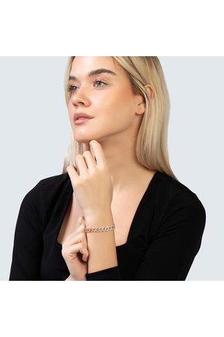 Beyaz Zirkon Taşlı Rose Renk 925 Ayar Gümüş Gurmet Kadın Bileklik