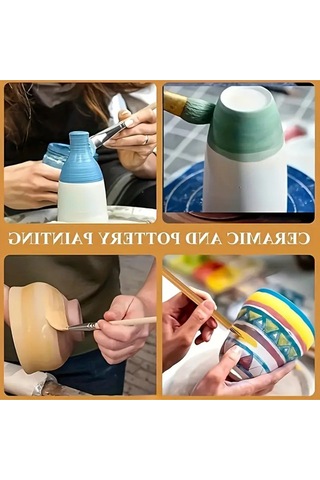 Seramik Çini Sırlama Fırça Seti, Yaldızlama, Vazo, Cam, Akrilik Boyama, Keçi Kılı Premium-set 7 Adet