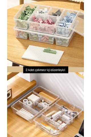 2 Adet Luna Kapaklı Çekmece Içi Düzenleyici Lego Kutusu Ofis Masa