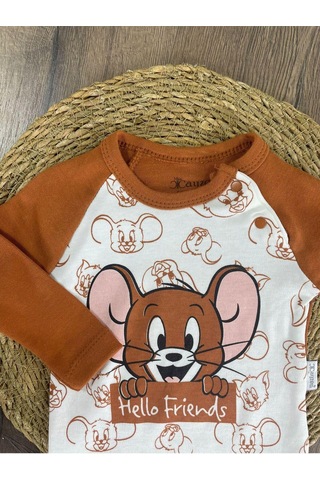 2d2b Hello Friends Alttan Çıtçıtlı Bereli Unisex 3lü Bebek Takım Kahverengi