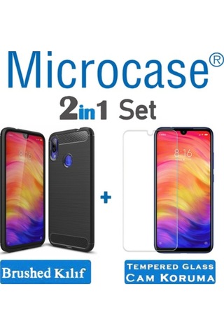 Xiaomi Redmi Note 7 Brushed Silikon Kilif + Ekran Koruma (Seç) 319363513 - Seçenek / Ekran Koruma-Kilif + Tempered Glass Istiyorum