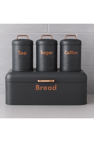 4 Lü Mutfak Seti Ekmeklikçay Kahve Şekerlik Gri 43x20 Gri