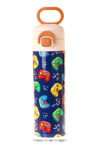 Kaukko Kids 520 Ml Good Game Baskılı Lacivert - Kırmızı Erkek Çocuk Çelik Termos Matara Çift İçim Kilitli Kapak - L5392