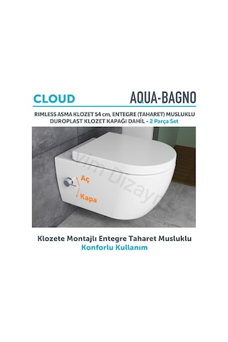 Aqua Bagno CLOUD Asma Klozet 54 cm , Entegre Bataryalı Soğuk Su G