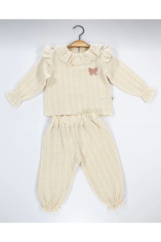 Babyhola Kız Bebek Takım Bayramlık Fiyonk Detaylı Simli Müslin İkili Set 2006 Bronz