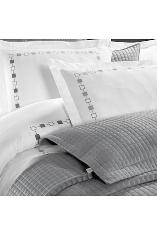 Pasioni Saten Elegante Gri Nakışlı Çift Kişilik Nevresim Takımı Gri