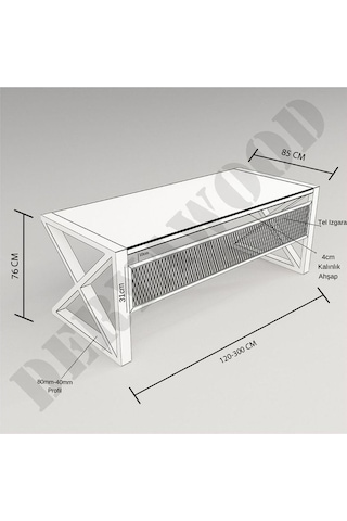 Deryawood Leva Masif Ahşap Bilgisayar Masası-beyaz Ayak-85x220x76 Cm Açık Ceviz