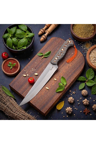 Isıya Suya Dayanıklı Verzalit Kabzeli N690 Böhler Çelik Kesim Bıçak Kurban Ve Mutfak Kullanımı Kahve
