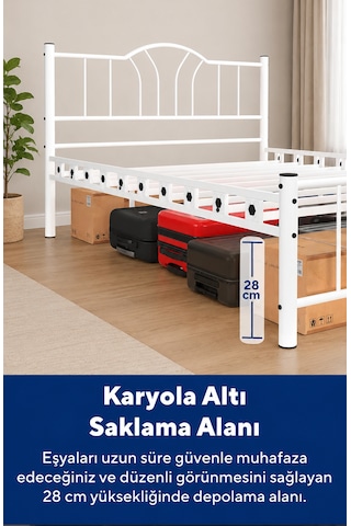 Teknor Bella Çift Kişilik Metal Karyola Beyaz