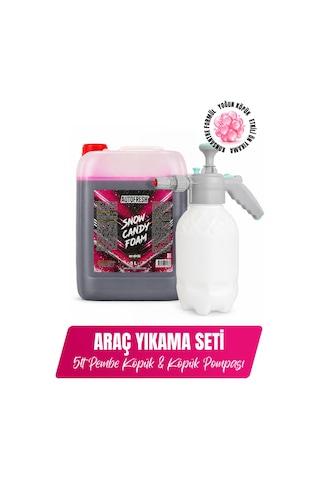 Snow Foam 5 Litre Pembe Köpük Oto Şampuanı İle 2 Litre Köpük Pompası - Araç Yıkama Temizlik Seti