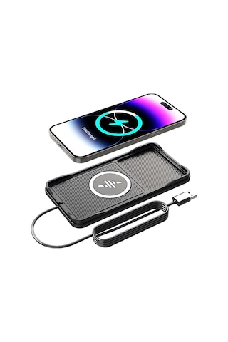 Honeybeeshop Siyah Fast Car Kablosuz Sarj Cihazi İphone Uyumlu 16 15 14 Xiaomi Kaymaz Silikonlu Usb Sarj Pedi