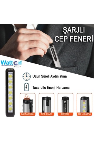 Type-c Girişli Miknatisli Şarjlı Cep Feneri Wt-333 Beyaz