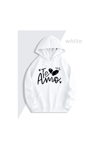 Nevermind Te Amo Çift Hoodie Oversize Unisex Sevgili Kombin Sweatshirt Beyaz