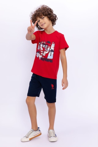 U S Polo Assn Kırmızı Yeşili Erkek Çocuk Bermuda Takım