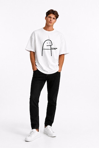 Nevermind Komik Çöp Adam Çift Tişörtü Oversize Unisex Sevgili Kombini Baskı Beyaz