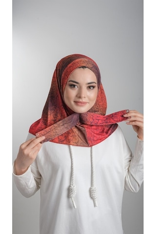 Hürrem Bone Kırmızı Pratik Hazır Geçmeli Tesettür Bone Sandy Kumaş Batik Dese Kırmızı