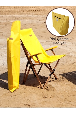 Joyfull Turtle Ahşap - Kollu Katlanır Sandalye -Sarı Kılıf-Çanta Sarı