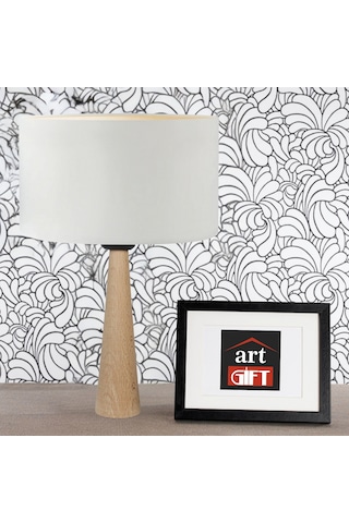 Naturel Masif Ahşap Ayaklı Abajur Silindir Krem Kumaş Başlıklı Masa Lambası Komodin Abajur Krem