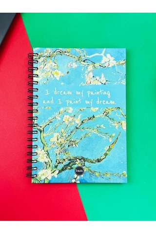 Van Gogh Badem Çiçeği Tasarımlı Spiralli Defter 1281 Mavi
