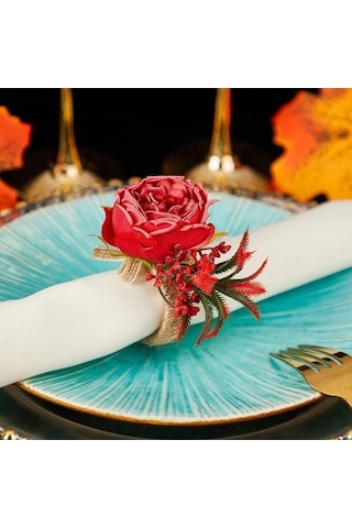 Trendooze Gaojunshop01 Turuncu Çiçekli Peçete Halkası, Canlı Dekorasyon Turuncu