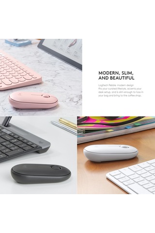 Reedark Logitech Pebble Beyaz Optik Mouse: İkili Bağlantı Bt + 2.4 Ghz , Ultra İnce Tasarım, 18 Ay Pil Ömrü, Sessiz Kaydırma Tekerleği