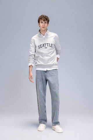 DeFacto Relax Fit Fermuarlı Dik Yaka Baskılı Kalın Sweatshirt D2168AX24AUGR389 Gri