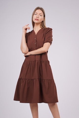 Gabria Kadın Düğme Detaylı Elbise Kahve Kahverengi