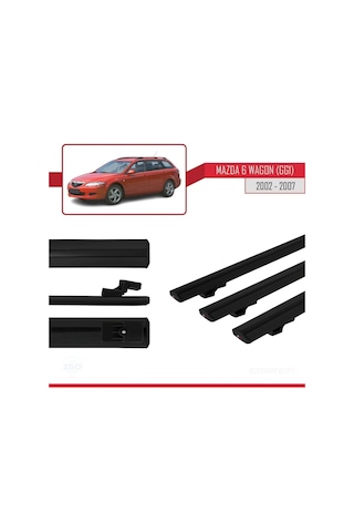 Mazda 6 Gg1 2002-2007 Arası İle Uyumlu Basic Model Ara Atkı Tavan Barı Siyah 3 Adet