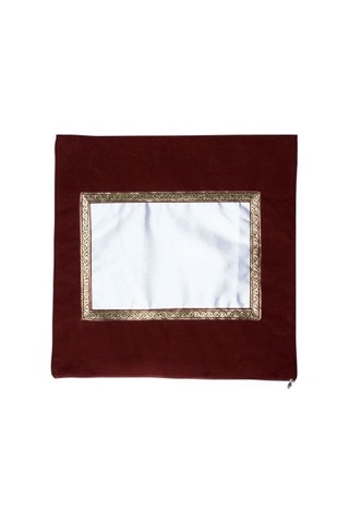 Sublimasyon Kadife Kare Yastık - Bordo Beyaz