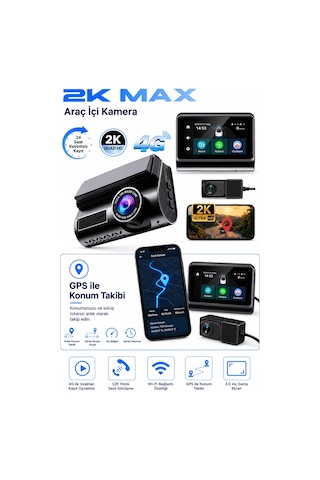 Bagajon 2k Max Araç İçi Kamera 4g Çift Kameralı Wifi Gps Uzaktan Canlı İzleme Gece Görüşlü G-sensör 24 Saat Park Modu
