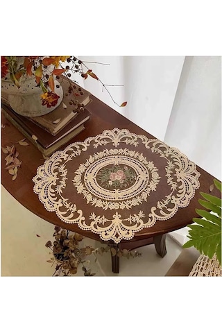 Shineyee Elegant İki Parça Dantel Desenli Masa Örtüsü Seti - 30x41cm Dekoratif Mutfak Aksesuarı Bej