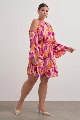 Pencere Detaylı Volanlı Elbise-6223 Çok Renkli