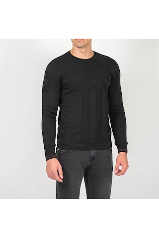 Erkek Triko Örgü Desenli Slim Fit Kazak Ncs Jeans 3638-Siyah