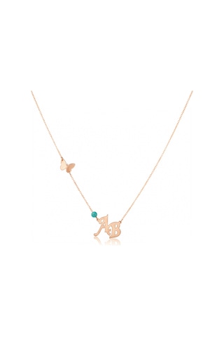 Kelebekli Çapraz Harf Kolye-rose Pembe