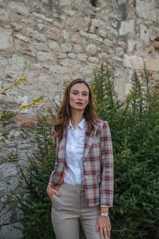 Kadın Ekose Desenli Blazer Ceket Frn6107 Kahverengi