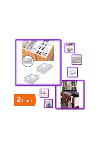 12 Bölmeli Pratik Çamaşır Çorap Çekmece Düzenleyici + 6 Adet Çekmece Havlupan Askı - 2li Set D2f5f8 Belirtilmemiş