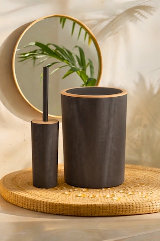 İndecor Houseware Liza 2'li Banyo Seti - Çöp Kovası Wc Fırçası Modern Tasarım - Beyaz Antrasit - Gri