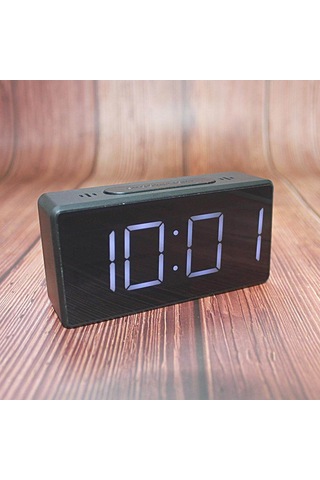 Aynalı Dijital Saat Ertelemeli Yatak Başı Çalar Saat Led Ekranlı 12/24 Saat Çift Formatlı Saat Pilsiz - Siyah Siyah